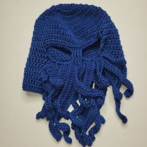 Handmade Crochet Cthulhu Balaclava Mask Blue Octopus Kraken Tentacle Ski Mask